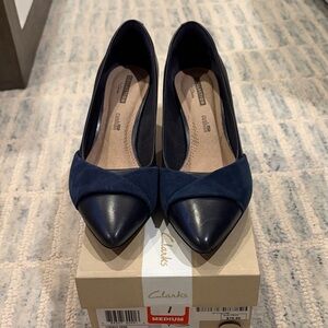 Clarks Navy Pointed Toe Low Heels
